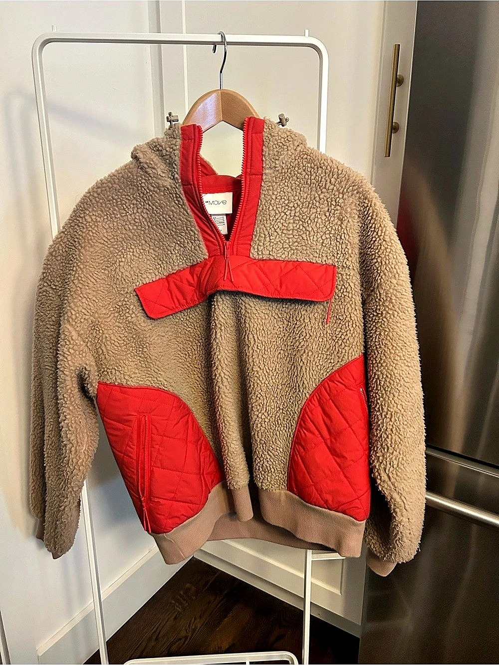 H&Medium Color Block Teddy Jacket in Brown & Red Size Medium